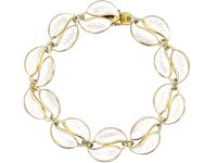 Silver Gilt White Enamel Double Leaf Bracelet by Willy Winnaess for David Andersen