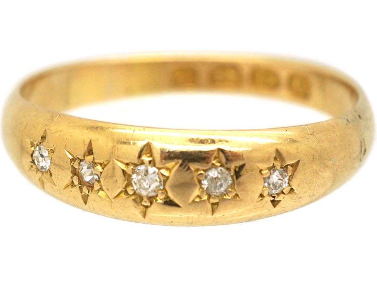Victorian 18ct Gold Five Stone Diamond Gypsy Ring