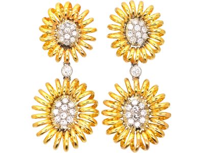 18ct Gold Large Double Drop Coil Motif Earrings set with Diamonds