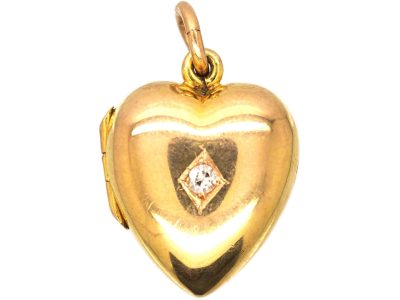 Edwardian 15ct Gold Heart Shaped Locket set with a Diamond