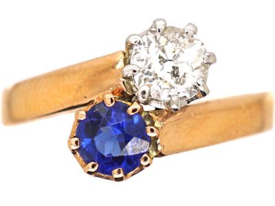 Early 20th Century 14ct Gold, Sapphire & Diamond Crossover Ring