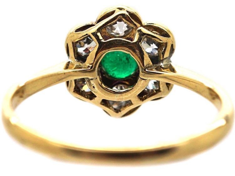 Edwardian 18ct Gold & Platinum, Emerald & Diamond Cluster Ring