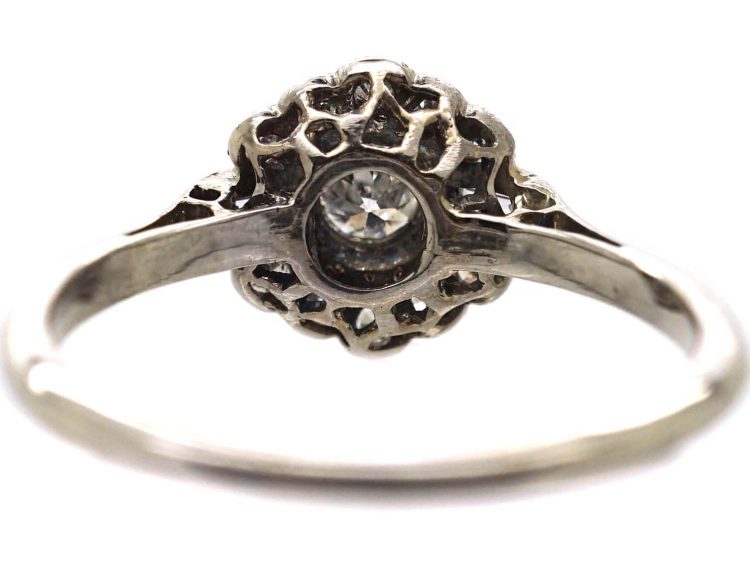 Art Deco 18ct White Gold Cluster Ring with Round & Baguette Cut Diamonds