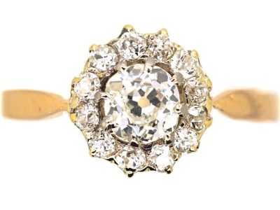 Edwardian 18ct Gold & Platinum Diamond Daisy Cluster Ring