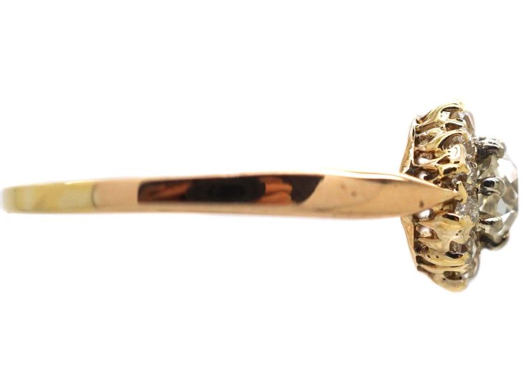 Edwardian 18ct Gold & Platinum Diamond Daisy Cluster Ring