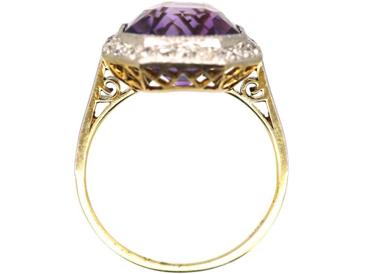 Art Deco 18ct Gold & Platinum Amethyst & Diamond Octagonal Ring