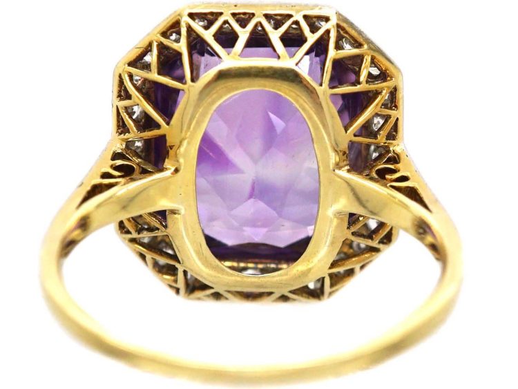 Art Deco 18ct Gold & Platinum Amethyst & Diamond Octagonal Ring