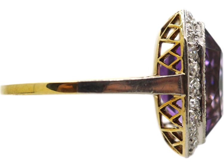 Art Deco 18ct Gold & Platinum Amethyst & Diamond Octagonal Ring