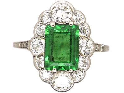 Art Deco Platinum Green Tourmaline & Diamond Ring