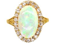 Edwardian 18ct Gold Opal & Diamond Oval Cluster Ring