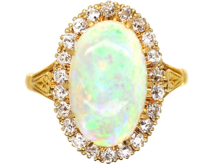 Edwardian 18ct Gold Opal & Diamond Oval Cluster Ring