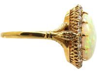 Edwardian 18ct Gold Opal & Diamond Oval Cluster Ring