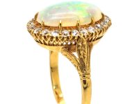 Edwardian 18ct Gold Opal & Diamond Oval Cluster Ring