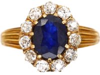 Edwardian 18ct Gold Sapphire & Diamond Oval Cluster Ring