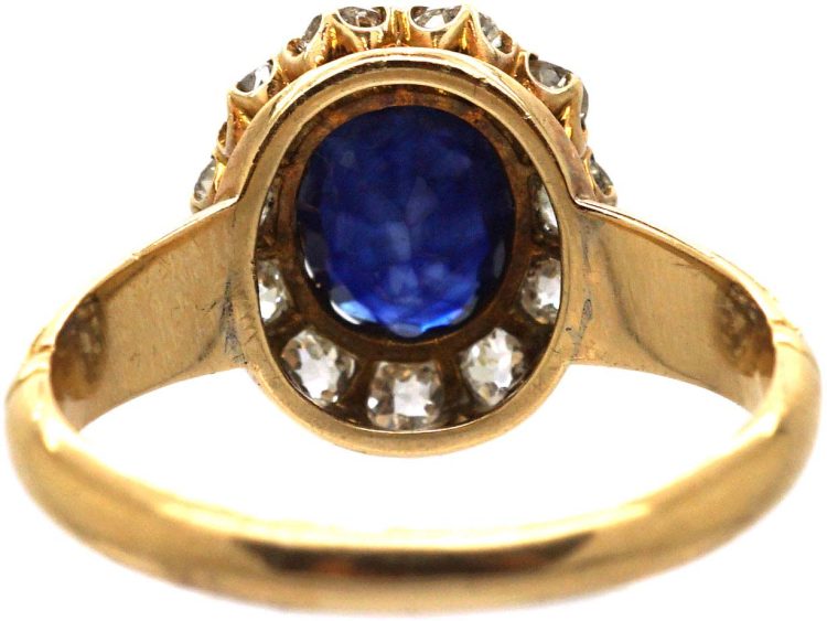 Edwardian 18ct Gold Sapphire & Diamond Oval Cluster Ring