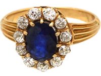 Edwardian 18ct Gold Sapphire & Diamond Oval Cluster Ring