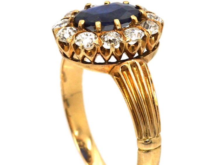 Edwardian 18ct Gold Sapphire & Diamond Oval Cluster Ring