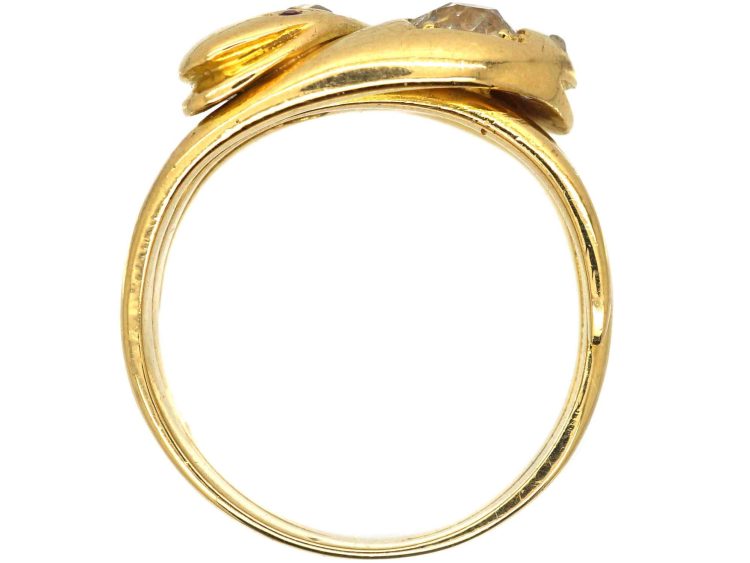 Victorian 18ct Gold Double Snake Ring set with Diamonds with Rose Diamond & Ruby Eyes