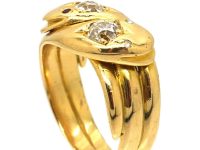 Victorian 18ct Gold Double Snake Ring set with Diamonds with Rose Diamond & Ruby Eyes