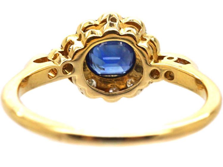 Edwardian 18ct Gold & Platinum Sapphire & Diamond Oval Cluster Ring