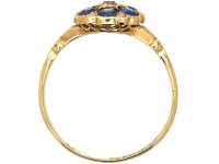 Edwardian 18ct Gold, Sapphire & Diamond Cluster Ring with Ornate Shoulders