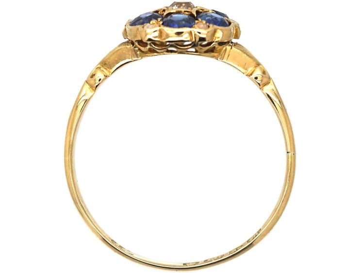 Edwardian 18ct Gold, Sapphire & Diamond Cluster Ring with Ornate Shoulders
