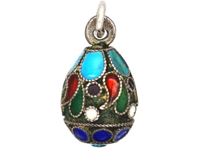 Early 20th Century Russian Silver & Enamel Egg Pendant