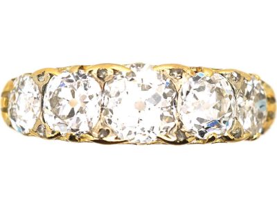 Victorian 18ct Gold Carved Half Hoop Five Stone Diamond Ring
