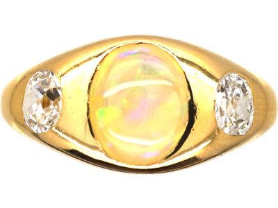 Victorian 18ct Gold Rub Over set Opal & Diamond Ring