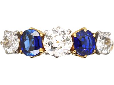 Edwardian 18ct Gold Five Stone Sapphire & Diamond Ring