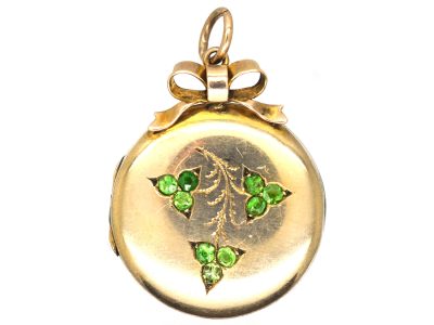 Edwardian 9ct Gold Back & Front Round Locket set with Green Garnets