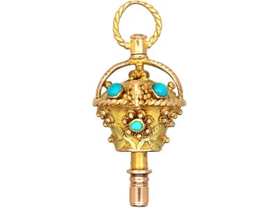 Georgian 15ct Three Colour Gold Giardinetti Watch Key set with Turquoise