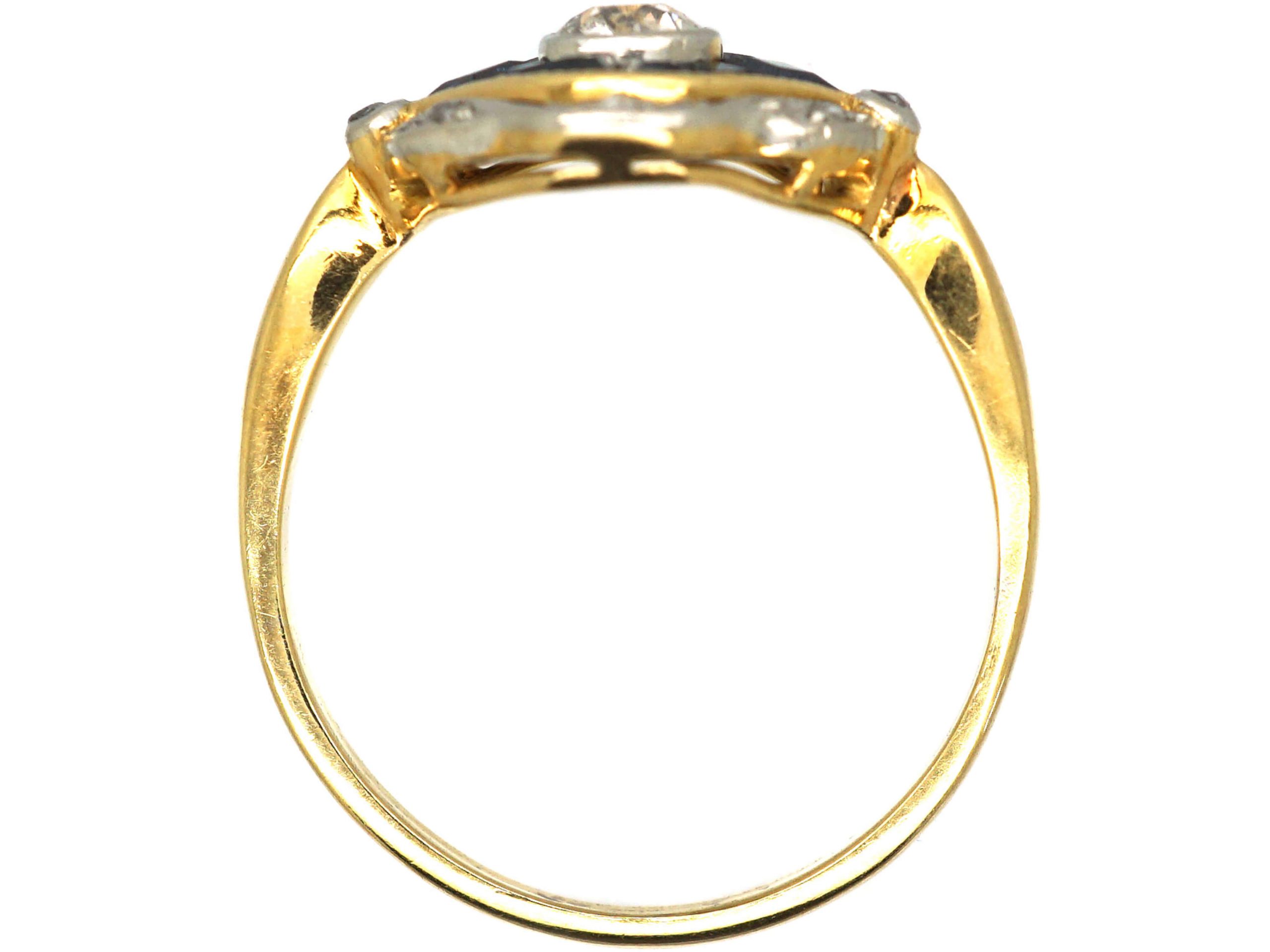 Art Deco 18ct Gold & Platinum, Sapphire & Diamond Eye Ring (507T) The