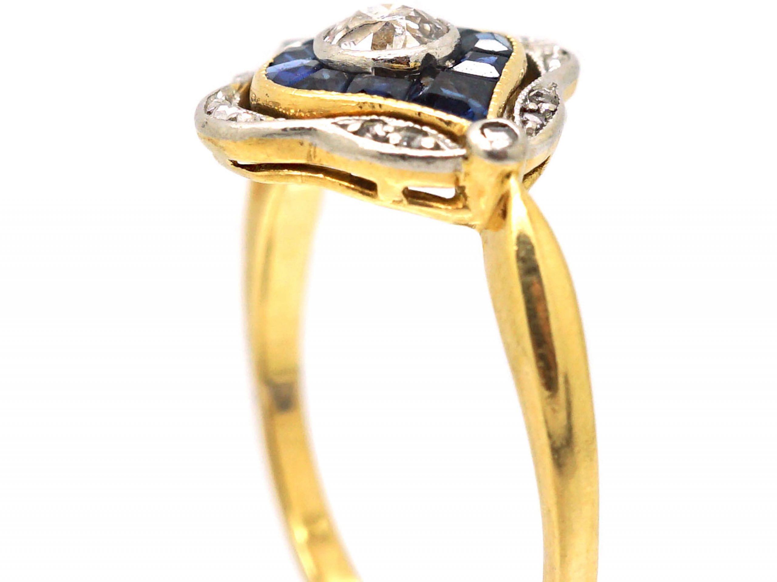 Art Deco 18ct Gold & Platinum, Sapphire & Diamond Eye Ring (507T) The