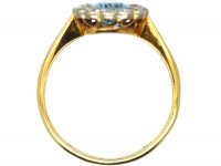 Edwardian 18ct Gold & Platinum, Aquamarine & Diamond Cluster Ring