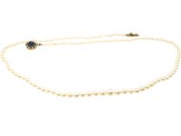 Art Deco Graduated Pearl Necklace with Cabochon Sapphire & Diamond Clasp