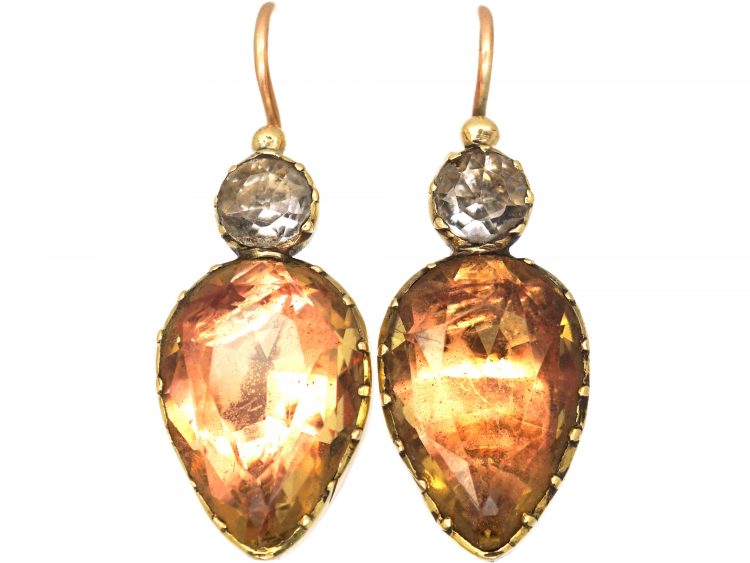 Georgian Gold, Foiled Citrine & Rock Crystal Drop Earrings