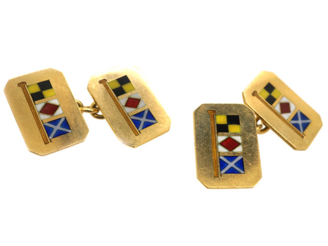 Edwardian 18ct Gold Signal Code Naval Flag Cufflinks