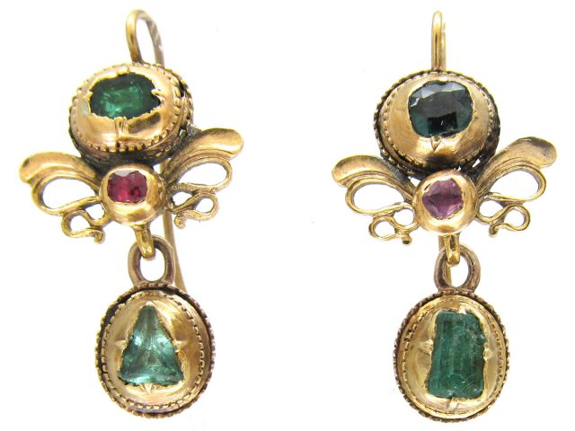 Georgian 18ct Gold, Emerald & Ruby Earrings