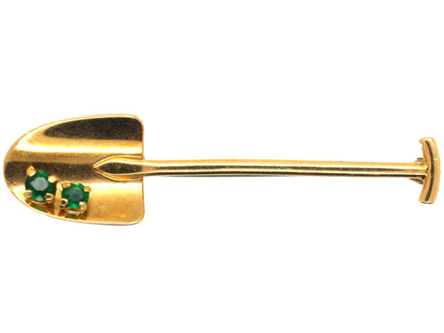 18ct Gold Digger’s Brooch Set with Two Emeralds