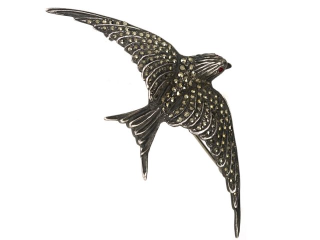 Silver & Marcasite Swallow Brooch