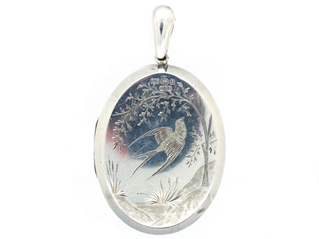 Victorian Silver Locket with Swallow Motif