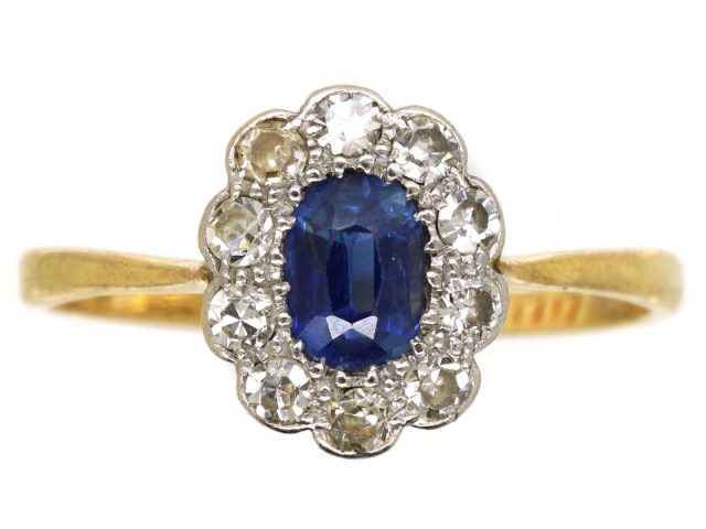 Edwardian 18ct Gold & Platinum, Sapphire & Diamond Oval Cluster Ring