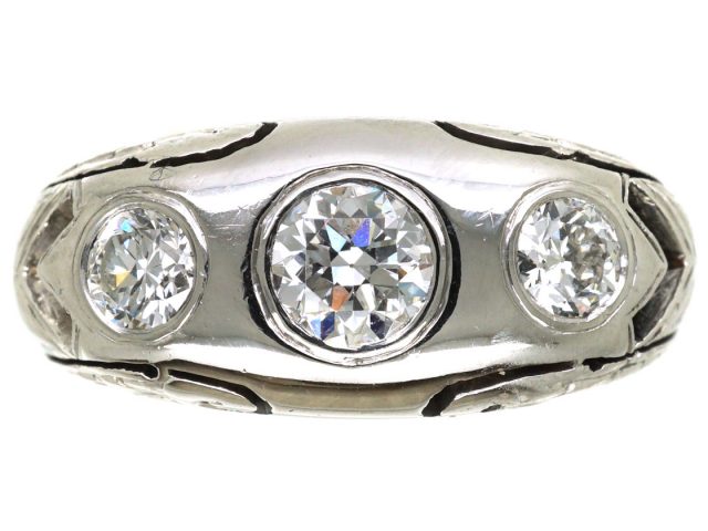 Art Deco 18ct White Gold, Three Stone Diamond Ring