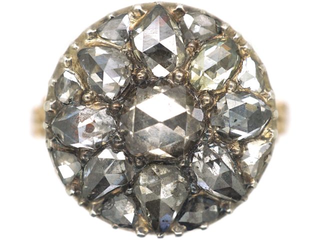 Georgian 14ct Gold & Silver, Rose Diamond Cluster Ring