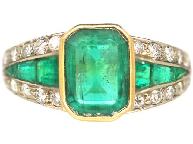 Retro 18ct Gold Emerald & Diamond Ring