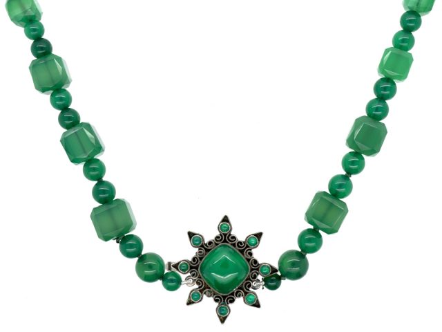 Green Chalcedony & Silver Necklace Attributed to Sybil Dunlop