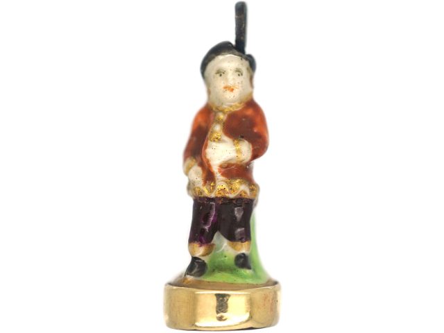 Victorian Chelsea-Derby Porcelain 18th Century Gentleman figurine Fob Charm
