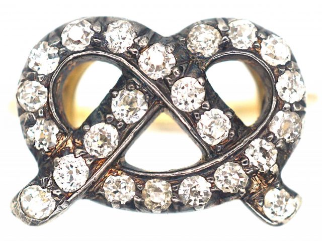 18ct Gold, Silver & Diamond Lover’s Knot or Stafford Knot Ring
