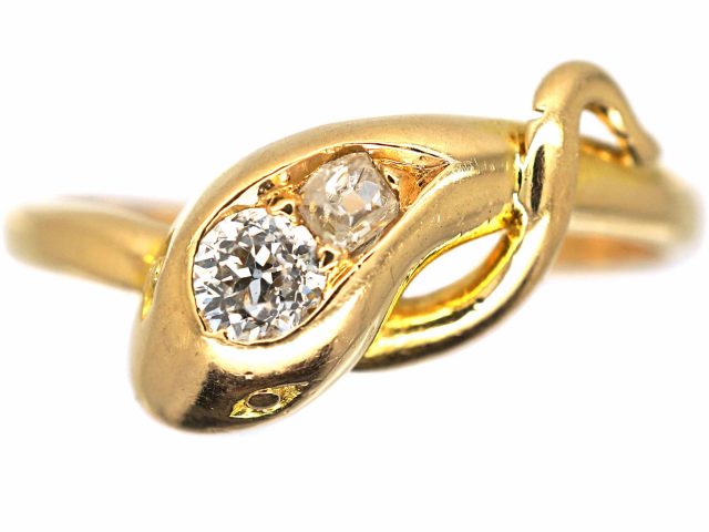 Edwardian 18ct Gold Snake Ring set with Diamonds